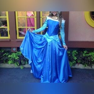 Disney Sleeping Beauty Princess Aurora Blue Cosplay Costume Dress Gown Adult